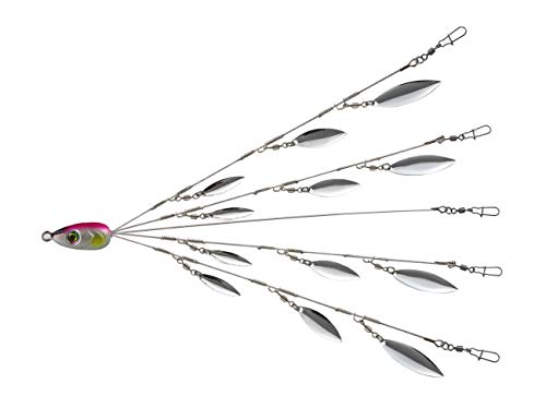 Ilure 5 Arms Alabama Umbrella Rig Fishing Ultralight Tripod Bass Lures Bait Kit Junior Ultralight Willow Blade Multi-Lure Rig (12 Blade Pink)