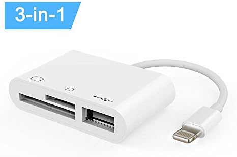 SD Card Reader, 3 in 1 Lightning to Camera Card Reader for iPhone/iPad, No need APP(white)