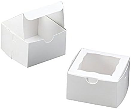 Bakery box with window- 25 count, Eco-friendly, white, 4x4x2.5 in. Perfect for bakery, cupcakes, cookies, candy, muffins, pastries, gifts, party favors