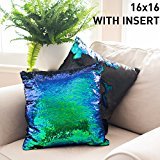 16x16 Mermaid Pillow with Insert Sparkling Mermaid with Flip Sequin Throw Pillow Mermaid Magic Glitter Reversible Color Changing Decorative Pillow Shams Dorm Room Decor for Sofa Comfy