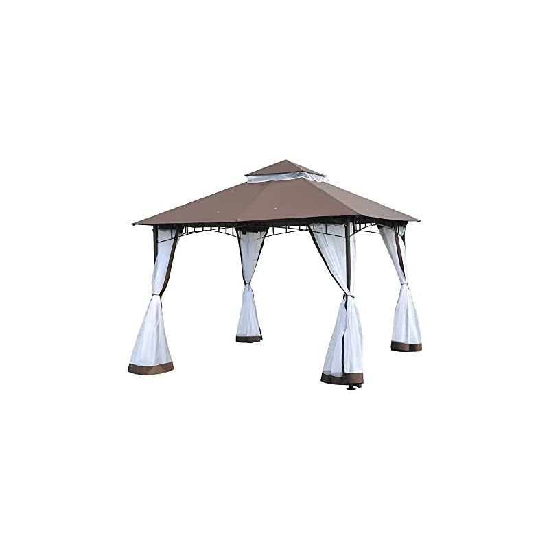 Outsunny Cenador de Jardín 3,65x3 m Pabellón de Acero con Techo de