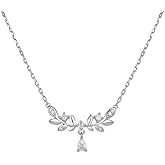 DIAMANTIO 18K Gold Plated Elegant Leaf Branch Pendant Necklace with Teardrop Cubic Zirconia – Sterling Silver Plated Delicate Statement Jewelry for Women