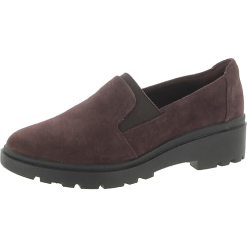 Clarks Women's Calla Ease Loafer Flat, Burgundy Suede, 8 Medium US