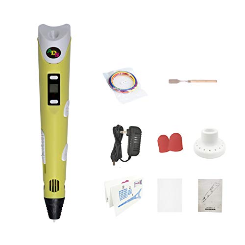 3D Printing Pen, Low Temperature with LED Display for Kids and Adults, Doodler Model Making, Art Crafts Tool, Compatible with PLA and ABS + Bonus 24 Color 236 Feet Filament Refills (Yellow)