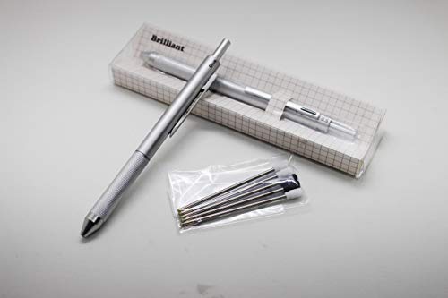 Metal 4 in 1 Multi-Function Pen 4 Colors Pen with 0.5mm Mechanical Pencil and Black/Red/Blue Ballpoint Pen in Gift Package (1PCS PACK, Silver)