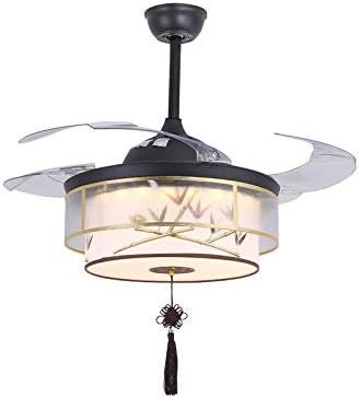 YXLONG Wrought Iron Chinese Knot Ceiling Fan Light Invisible LED Restaurant Chandelier 42 Inch Glass Acrylic Fan Blade Telescopic Freestanding Ceiling Lamp,BambooModels