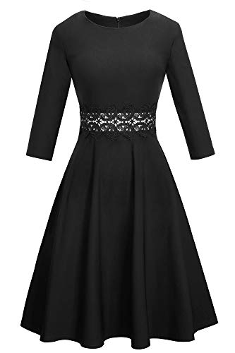 HOMEYEE-Damen-Vintage-Rundhalsausschnitt-rmellosen-Blumen-Bestickt-knielangen-Cocktailkleid-UKA079-EU-36-Size-S-Schwarz-Stoff-B