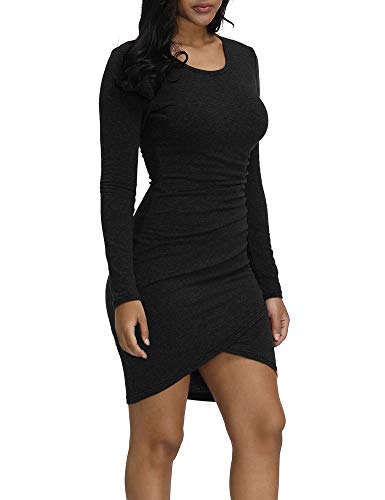 Zaoqee-Vestito-da-Donna-Casual-a-Maniche-Lunghe-increspate-Elasticizzato-Aderente-Mini-Vestito-da-Festa
