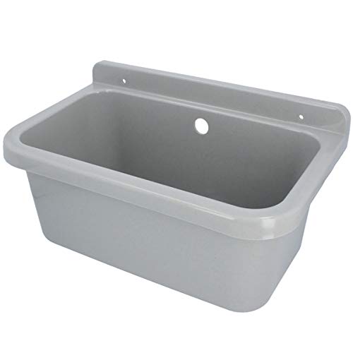 HYDROLAND Ausgussbecken Waschbecken mit Überlauf 55 x 34 x 21 Grau | Komplett mit Siphon Kunststoff Ablaufgarnitur Spüle…