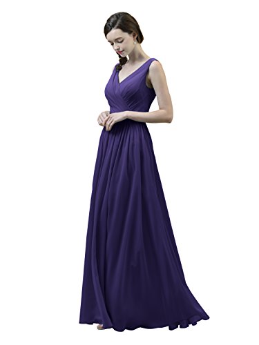 Alicepub V-Neck Chiffon Bridesmaid Dress Long Party Prom Evening Dress Sleeveless