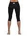 ODODOS Power Flex Yoga Capris Pants Tummy Control Workout Running Non See-through Fabric Yoga Capris Leggingss With Hidden Pocket,Black,Large