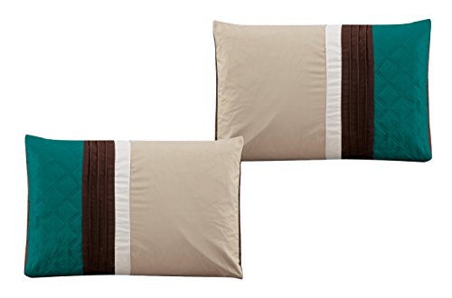 WPM 7 Piece Bedding set, Green, brown, Taupe Comforter with Accent pillows Queen size Bed in a Bag-Yeva