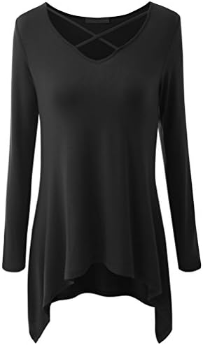Women's Plus Size Crisscross Front Casual Basic Tunic Shirt Tee Shirt XXXL Black