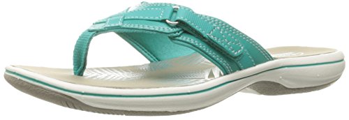 Clarks Women s Breeze Sea Flip Flop, New Turquoise Synthetic, 8 M US