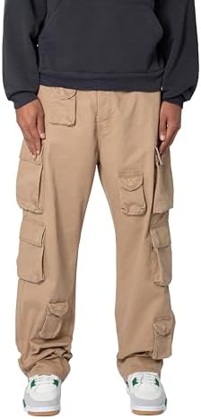 mnml Men's Drawcord Flare Cargo Pants - Khaki, XS at Amazon Men's