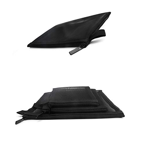 Patu Zipper Mesh Bags, 3 Pieces Assorted Sizes (A5 / A6 / A7) - Pencils Office Documents Classifying and Collecting, Cosmetic Travel Kit Organizer Pouch, Black
