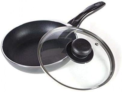 24cm Non-Stick Die-Casting Cookware-Fry PAN Frying Wok Deep Fry Stay Cool Handle with Glass LID (Black)