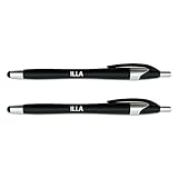 Illa Stylus with Retractable Black Ink Ball Point Pen 2-in-1 Combo Works On Any Touch Screen Device Including iPad, iPhone, Tablets and More - 2 Pack - Black