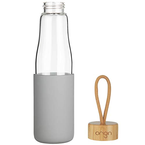 image for Origin - Best BPA-Free Glass Water Bottle with Protective Silicone Sle