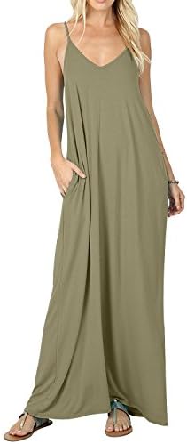 Women's Summer Casual Plain Flowy Pockets Loose Beach Maxi Dress