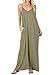 CALIPESSA Women Summer Pockets Casual Swing Cami Slip Maxi Sundress Army Green L