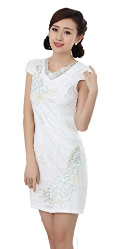 AvaCostume Women's Layer Collar Peacock Feathers Embroidery Dress Qipao