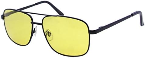 Men Women Unisex Spring Temple Aviator Yellow HD Night Driving Glasses Sunglasses , Yellow Lens for Better Night Vision, Black Navigator (Microfiber Pouch Included)