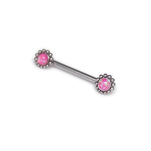 Surgical Steel Nipple Barbell Earring, Nipple Shield Barbell Ring Bar, Externally Threaded Nipplering Barbell, Nipple Ring Piercing Women 14g, Straight Bar with Opal