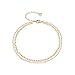 Fettero Charm Anklet Bracelets Women Girls Handmade Dainty 14K Gold Fill Boho Sexy Beach Foot Jewelry Chain Adjustable Double Layer Round Wafer Minimalist