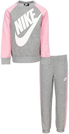 Amazon Nike ナイキ 女の子用nike Oversized Futura Crew フリース 上下2点セット Dark Grey Heather 子供用スウェットパンツ ジャージ セットアップ トレーナー 誕生日プレゼント 子供服 並行輸入品 ジャージ 通販
