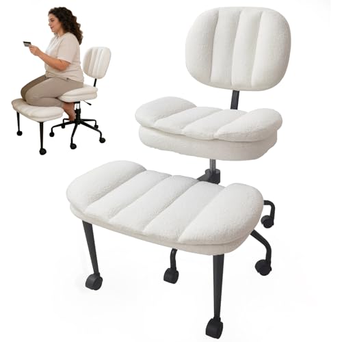 DIDAINT Cross Chair with Wheels, Ergonomic Armchair with Crossed Legs, Wide Seat Faux Sheep Fur, 360° Swivel and Height Adjustable, Ideal for Meditation, Yoga, Office, ADHD