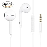 Kuso 4PACK Headphones Premium Quality Earphones Earbuds with Mic & Remote Control Fully Compatible with iPhone6, 6s, 6 Plus, 6s Plus, iPhone 5s 5c 5, SE,iPad /iPod (White)