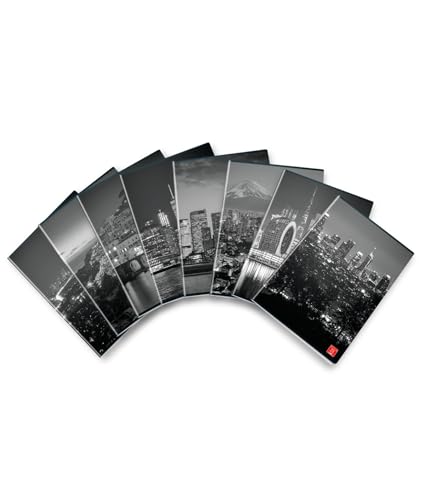 Pigna, Heft by Night Glanzlackierter Einband, A4 21 x 29,7 cm, 42 Blatt 80 g/m², linierte Blätter mit Rändern für das vierte und fünfte Element, sortierte Deckblätter, Packung mit 10 Stück