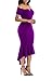 ONLYSHE Womens Sexy Off Shoulder Bardot Lace Evening Gown Fishtail Maxi Dress Purple Large