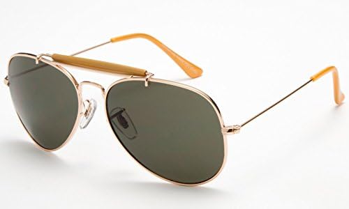 Pofs Metal Aviator Sunglasses Mirror Driving Glasses Outdoor sports Eyewear with bar,1 pair: Gold Green