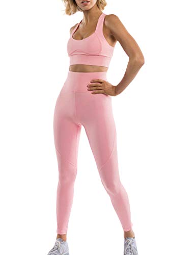 Sexyshine Women's 2 PCS Tracksuit Racerback Bra and Legging Tights Active Workout Sportswear Solid Yoga Set(16176PI,S)