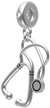 HooCharms Stethoscope Lariat Charm 925 Silver Bead Gifts for Doctor Nurse
