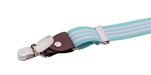 ORSKY Mens' Bow Tie and Suspenders Adjustable Elastic 47 Inches Teal White Stripe