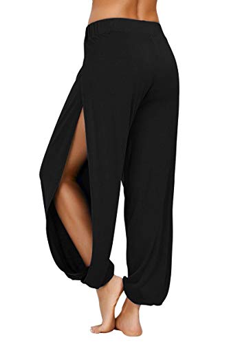Photo 1 of PACBREEZE Women's Yoga Harem Pants Side Slit Joggers Active Workout Sweatpants Beach Cover-up Pants(Black, Small)