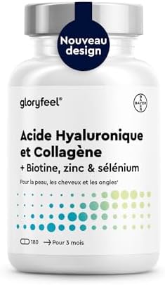 Collagene Type 1 & 3 avec Acide Hyaluronique, 180 Gélules, Enrichi en Vitamines A & C, Biotine, Zinc & Sélénium, 1000mg de Collagène Hydrolysé, Anti-âge et pour les Articulations, Testé en Laboratoire