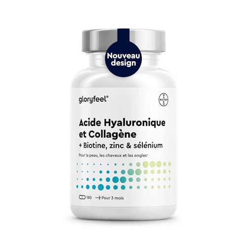 Collagene Type 1 & 3 avec Acide Hyaluronique, 180 Gélules, Enrichi en Vitamines A & C, Biotine, Zinc & Sélénium, 1000mg de Collagène Hydrolysé, Anti-âge et pour les Articulations, Testé en Laboratoire