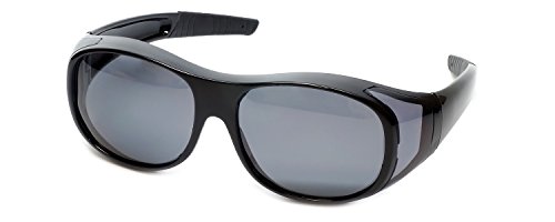 Calabria Polarized Fitover Sunglasses 7659 Wear-Over Eyewear with Case Large-Size (Gloss Black Frame & Grey Lens)