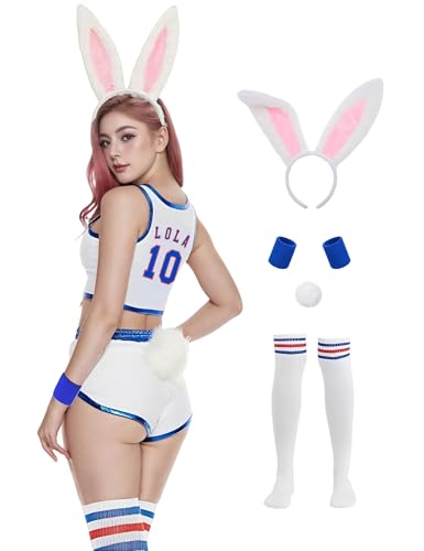 CAIYOO Lola Halloween Cosplay Costume for Women Space Movie Basketball Jersey Full outfit with Shorts Headband socks