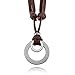 MOWOM Silver Tone Brown Alloy Genuine Leather Pendant Necklace Double Ring Adjustable