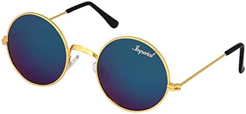 Unisex Mercury Blue Gold Frame Classic Round Sunglasses (wy037)