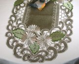 Embroidered Table Runner with Daisy Flowers Green Leaves on Brown, Approx 14 By 34 Inch, Machine Washable
