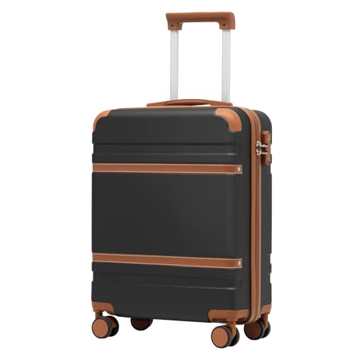 COOLIFE Cabin Suitcase 55x35x20cm for Ryanair Airplane Hand Luggage Cabin Luggage Hard Case with TSA Lock and 4 Twin Wheels, black / brown, Cabin Suitcase Hand Luggage Trolley Suitcase