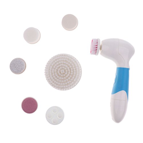 Dovewill Professional 7 in 1 Deep Cleaning Electric Face Cleaner Brush Scrubber Facial Massager SPA Exfoliator Kit Set - White & Blue