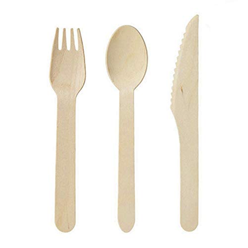 Knives(100) And Spoons(100) - Disposable Wooden Cutlery 300 Pack Ks Knives And Spoons Perfect Alternative Plastic P215 - Gray Butterfly Under Rooster Party Microwave Mikasa Knives(100) Por - Thumbnail 6