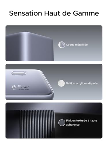 UGREEN Nexode Air 65W Chargeur USB C Rapide GaNInfinity avec Câble Compatible avec iPhone 17 Pro Max 16 Plus 15 14 13 12 Galaxy S26 S25 S24 Pixel 10 9 iPad MacBook Neo Air Pro M5 M4 M3 M2 M1 (Gris)